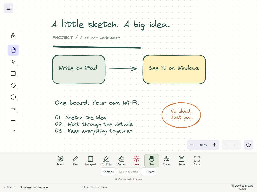 The same sample board in the actual PairInk tablet browser layout